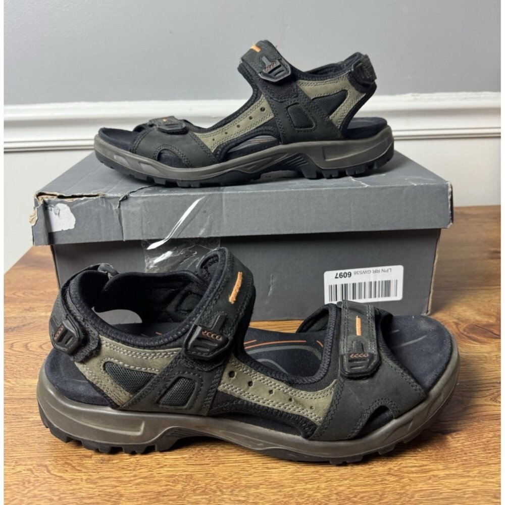 ECCO Yucatan Sandals Men 12-12.5 EU 46 Black Casual Hiking Leather Strap Outdoor